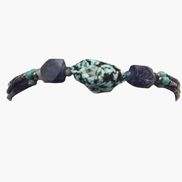 Lapis Beaded Bracelet Natural Stone Accents Handmade Hook Closure 8 inch - Picture 2 of 6